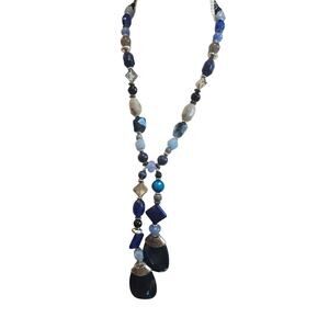 Chico's Necklace Chicos Blue Beaded Y Drop Lapis Lazuli Bead Teardrop 21" SK1614